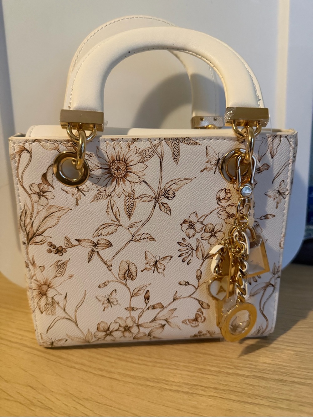 Aldo White Floral Satchel with Gold Charm - Picture 1 of 11